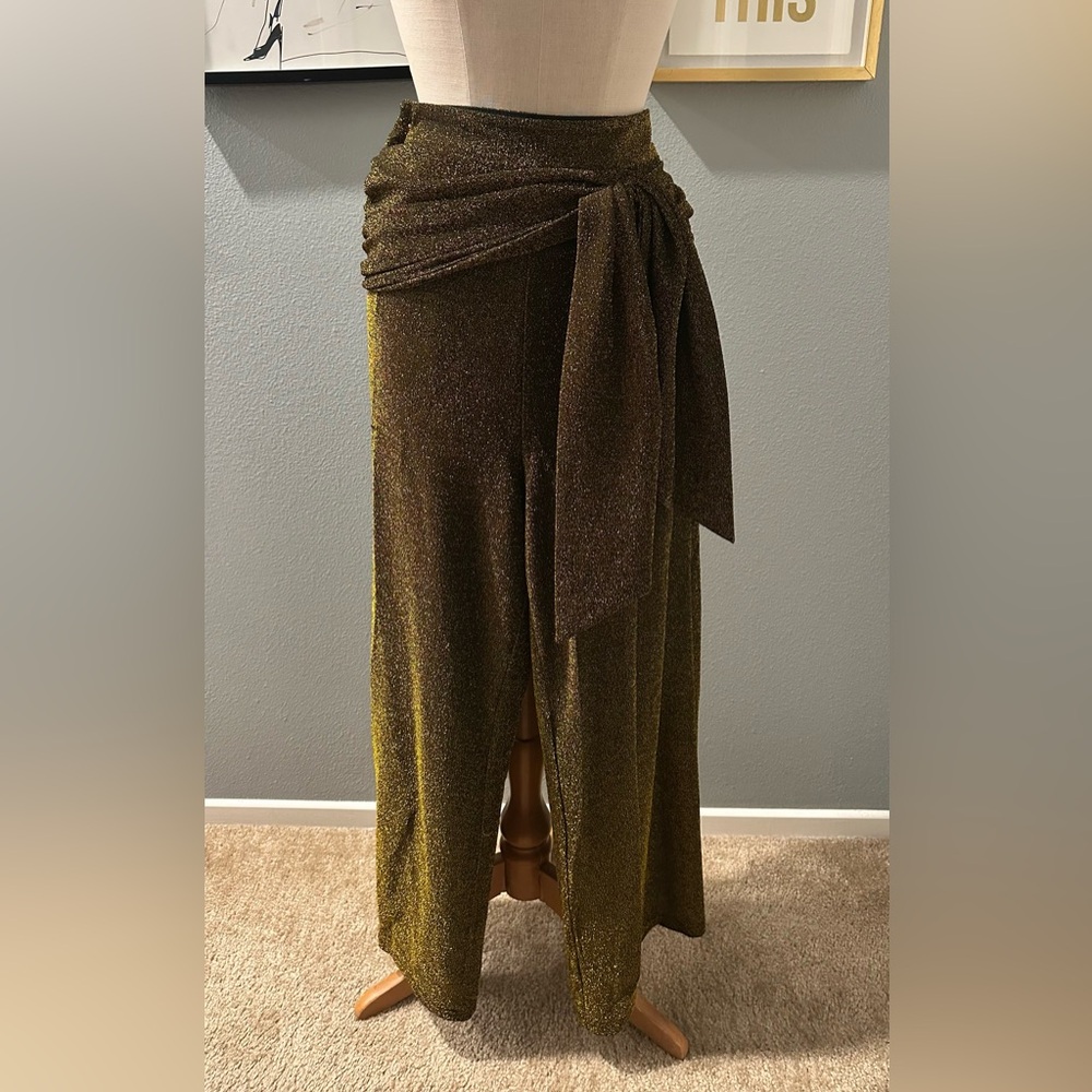 SHEIN Gold Shimmer Wide Leg Pants